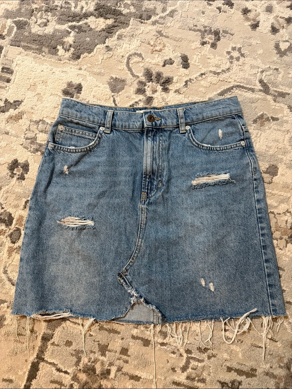 Free People Distressed Blue Denim Mini Skirt